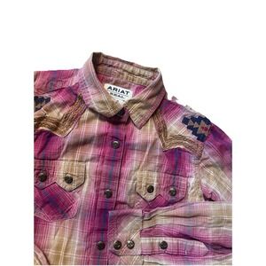 Ariat REAL Plaid Western Shirt Girls Enchanting Plaid Ombré Long Sleeve Size med
